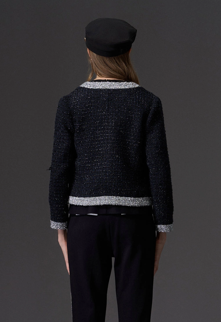 Black and Silver Detailing Tweed Jacket