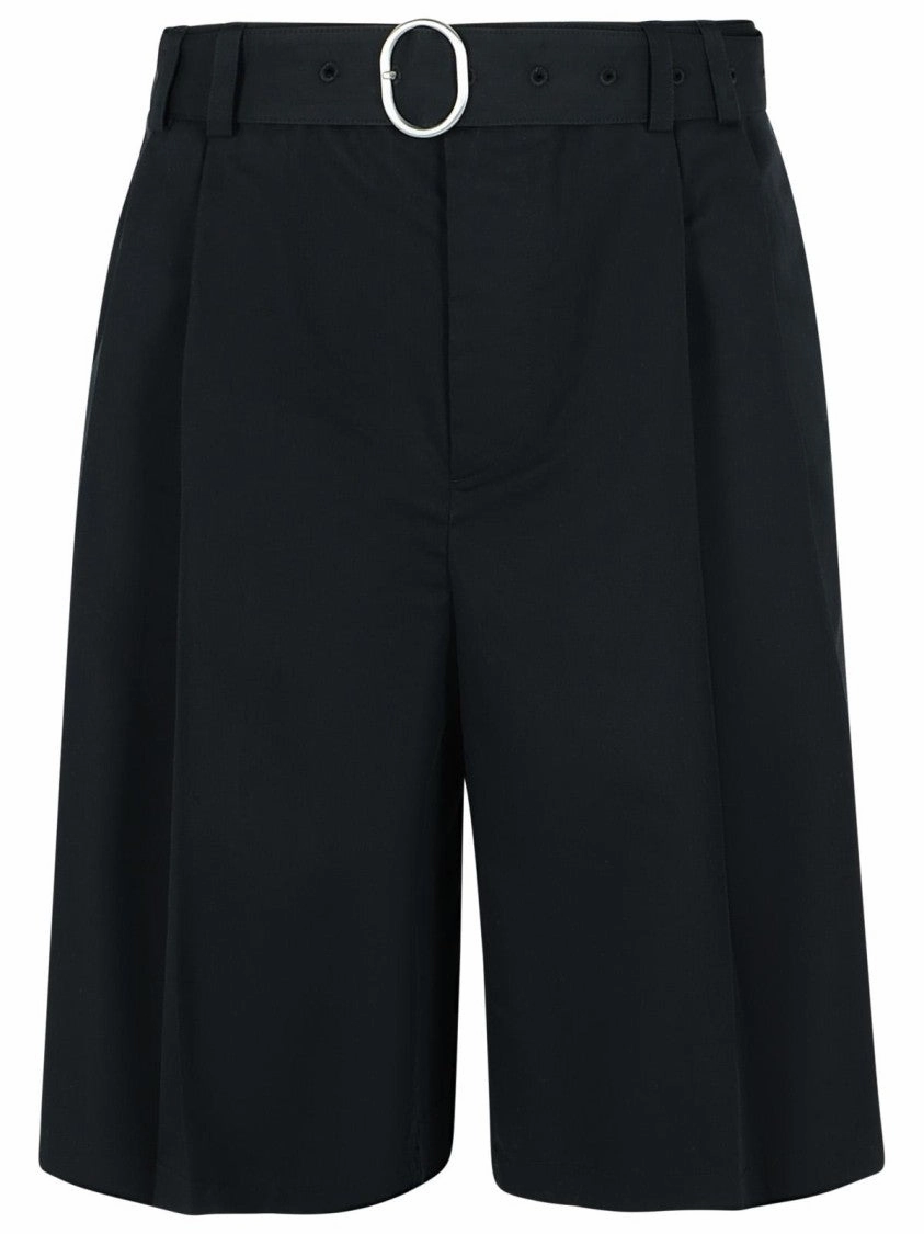 Black Cotton Blend Bermuda Shorts