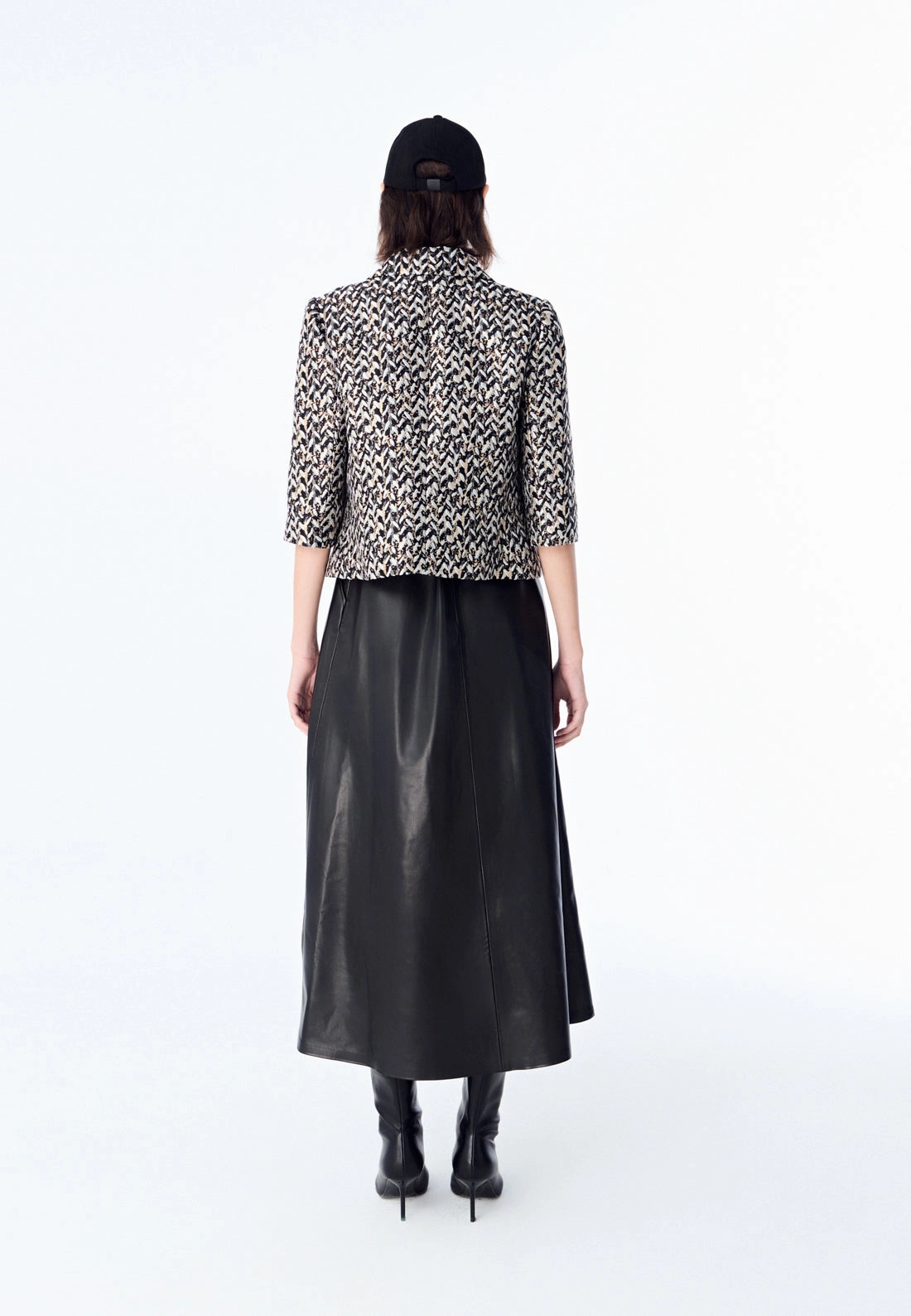 Black Lapel Jacquard Cropped Jacket