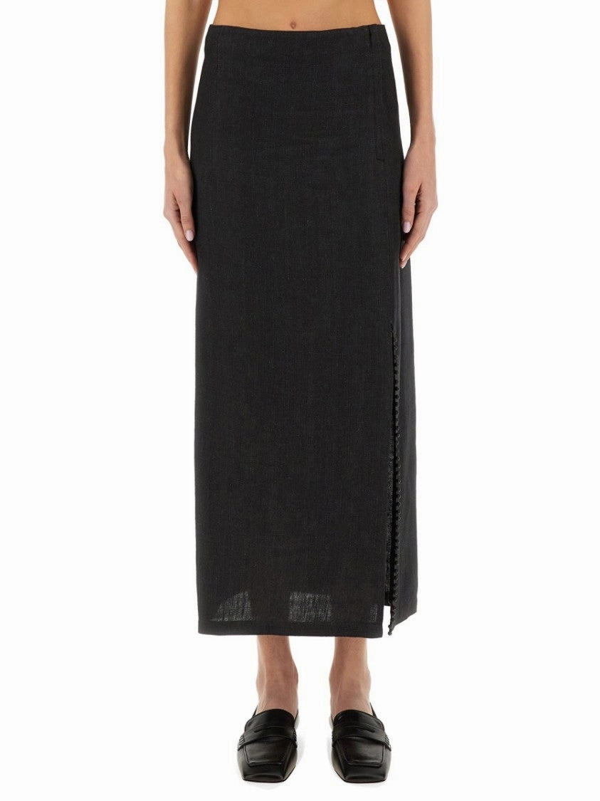 Black Linen Maxi Skirt With Side Slit