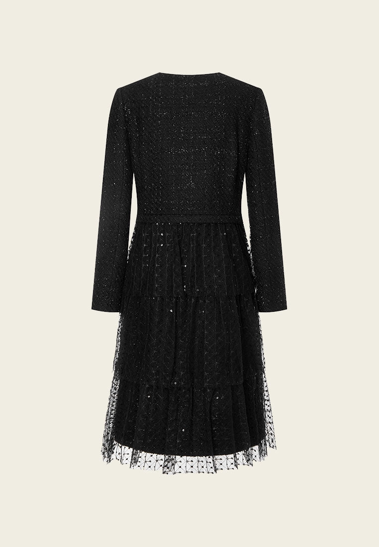 Black Mesh and Lurex Tweed Medium Coat