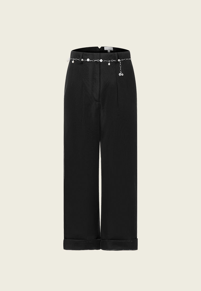 Black Mesh Calf Length Trousers