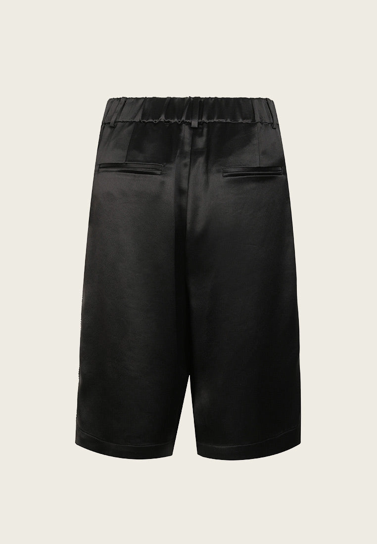 Black Satin Knee-length Shorts