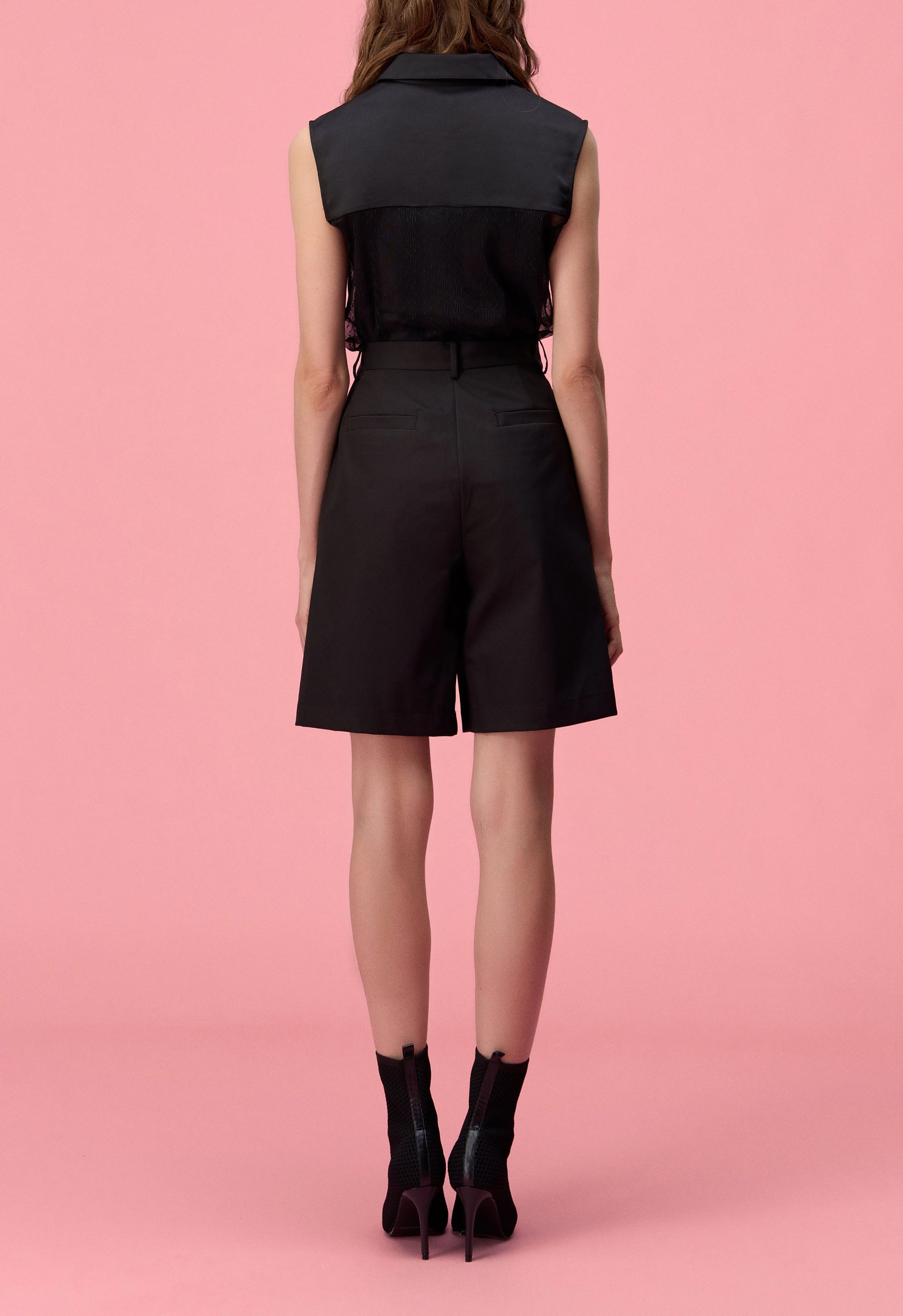 Black Satin Knee-length Shorts