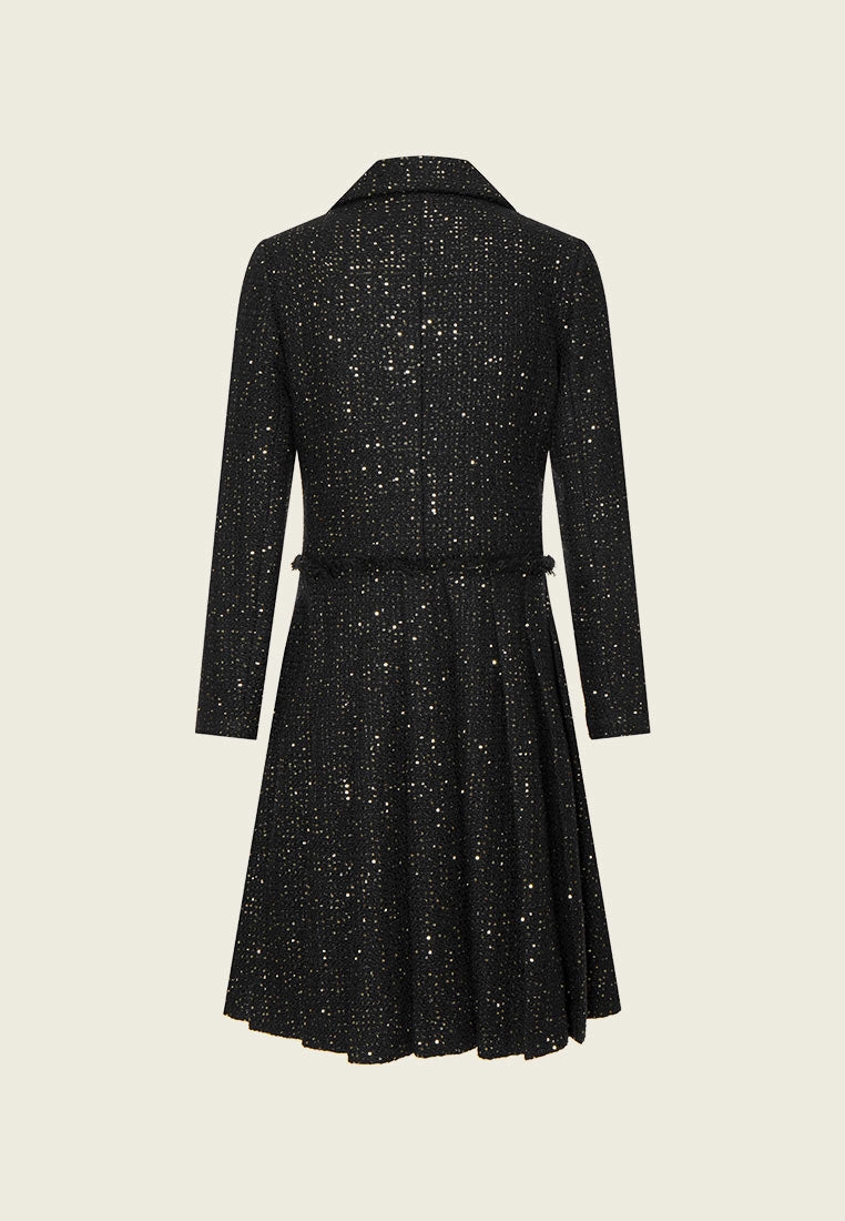 Black Sequin Tweed Princess Coat