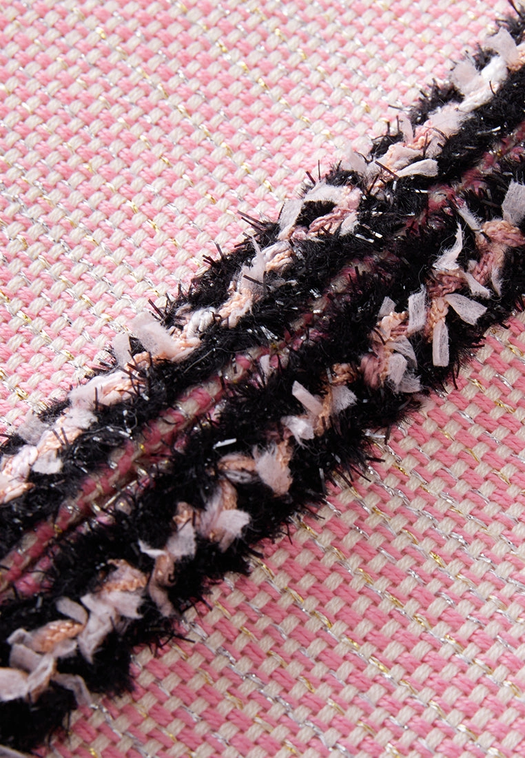 Black Trimmed Pink Tweed Vest