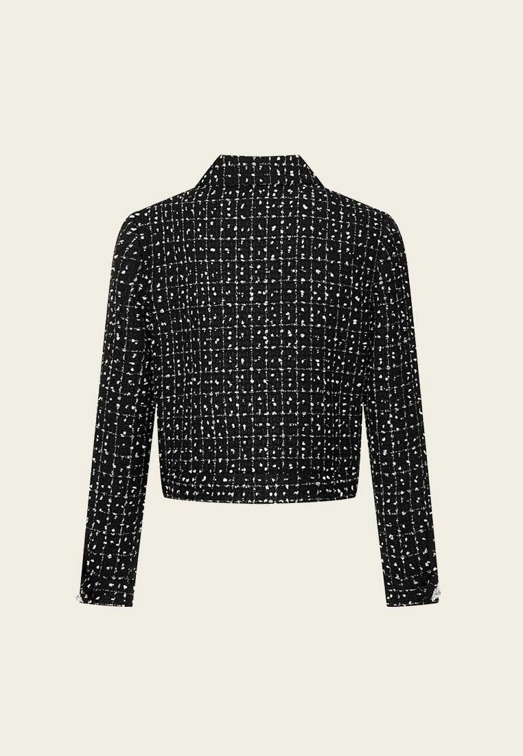 Black Tweed Plaid Lapel Jacket