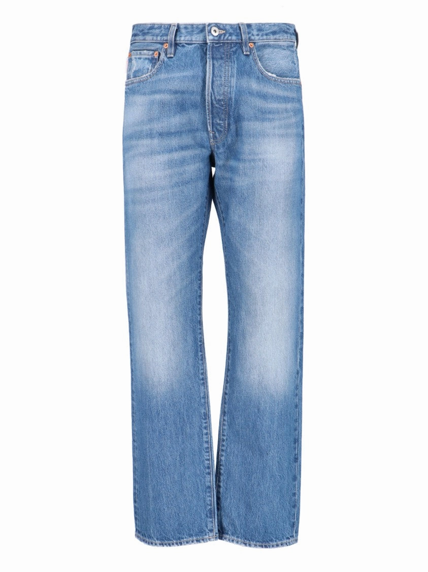 Blue Denim Straight-Leg Logo Jeans  Blue