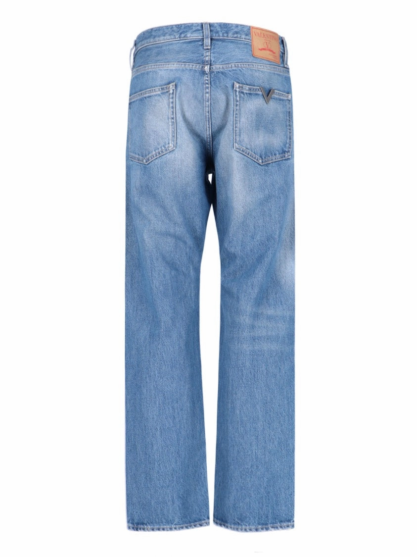 Blue Denim Straight-Leg Logo Jeans  Blue
