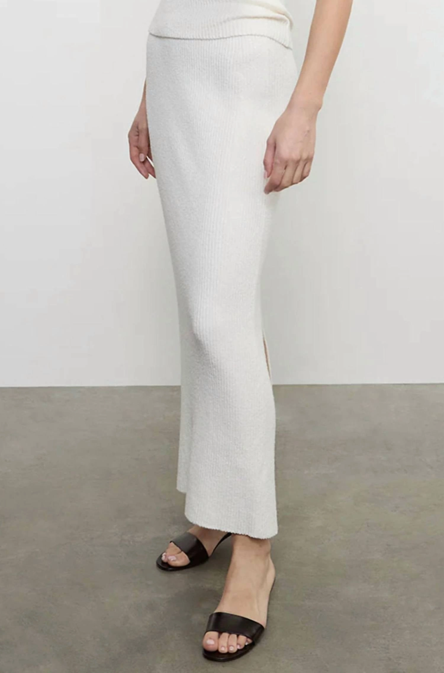 Boucle Knit Maxi Skirt In White