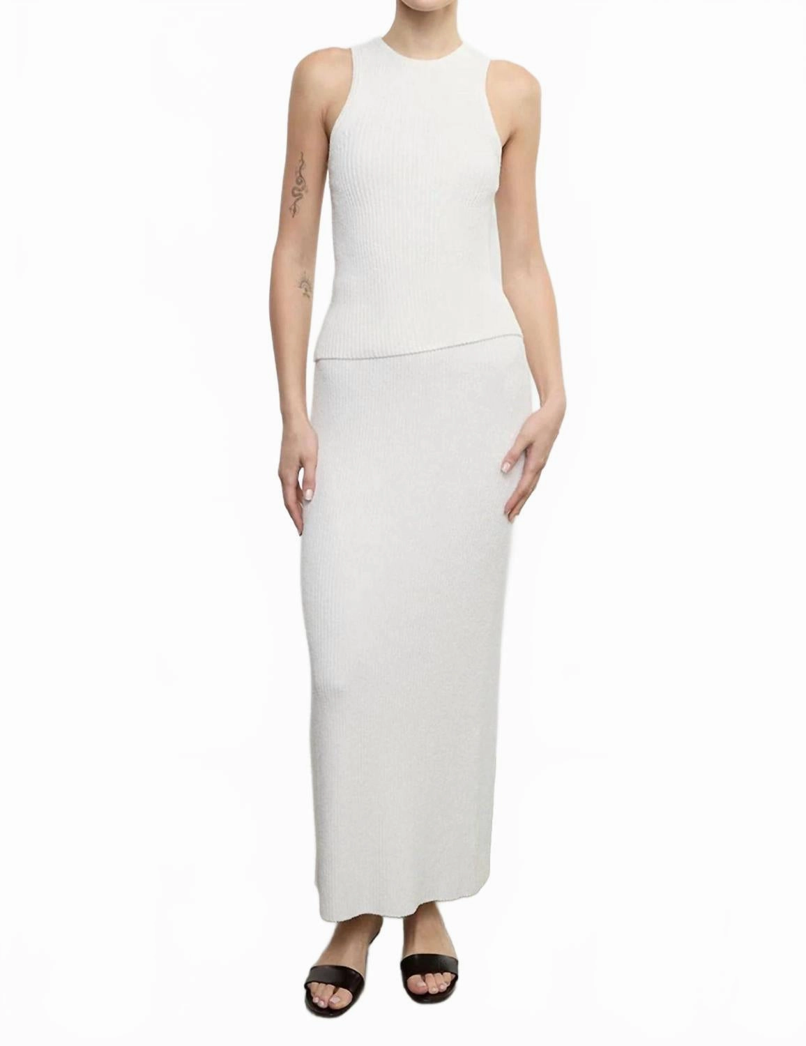 Boucle Knit Maxi Skirt In White