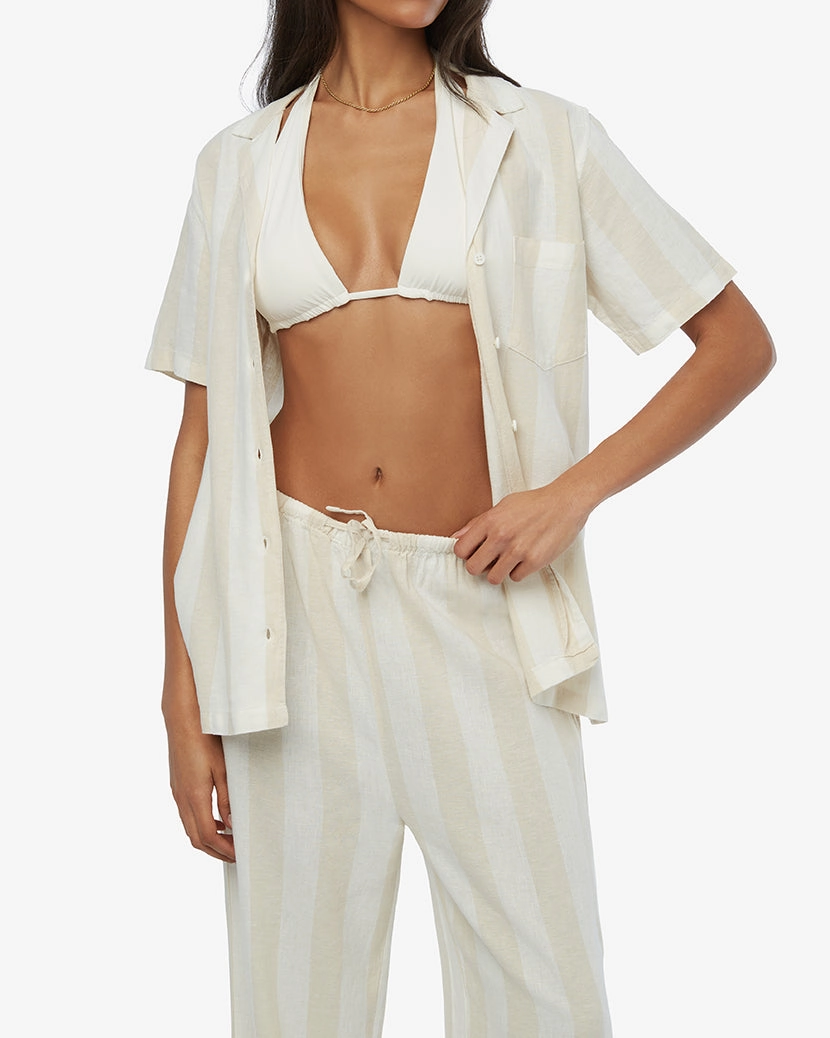Boxy Linen Wide Stripe Overshirt