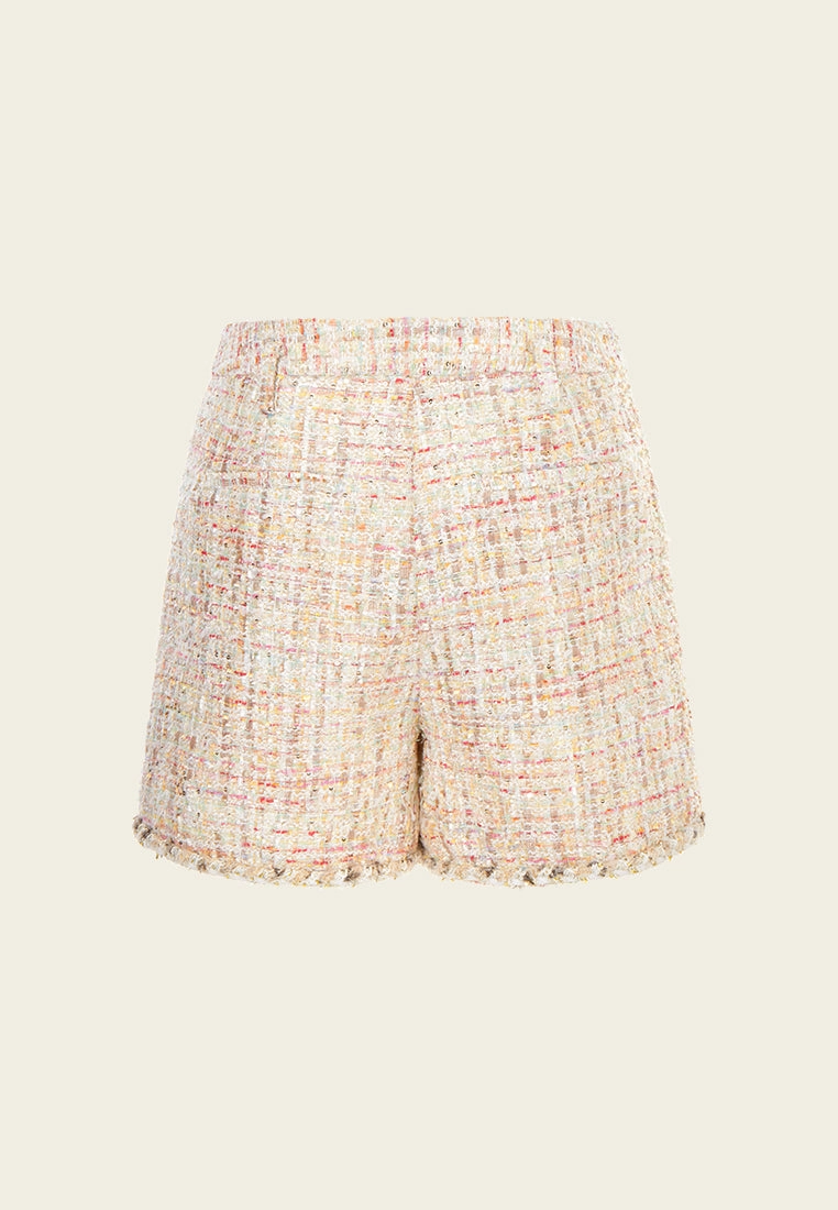 Braided-trim Slit-pocket Mixed Tweed Shorts