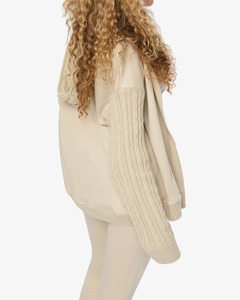 Cable Knit Sleeve Zip Up Hoodie