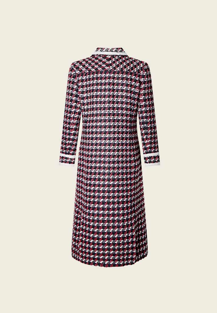 Calf Length Pattern Lapel Tweed Coat