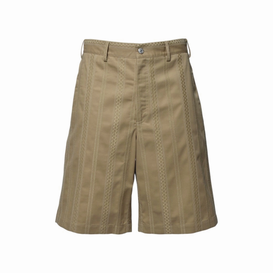 Camel Cotton Shorts With Embroidery