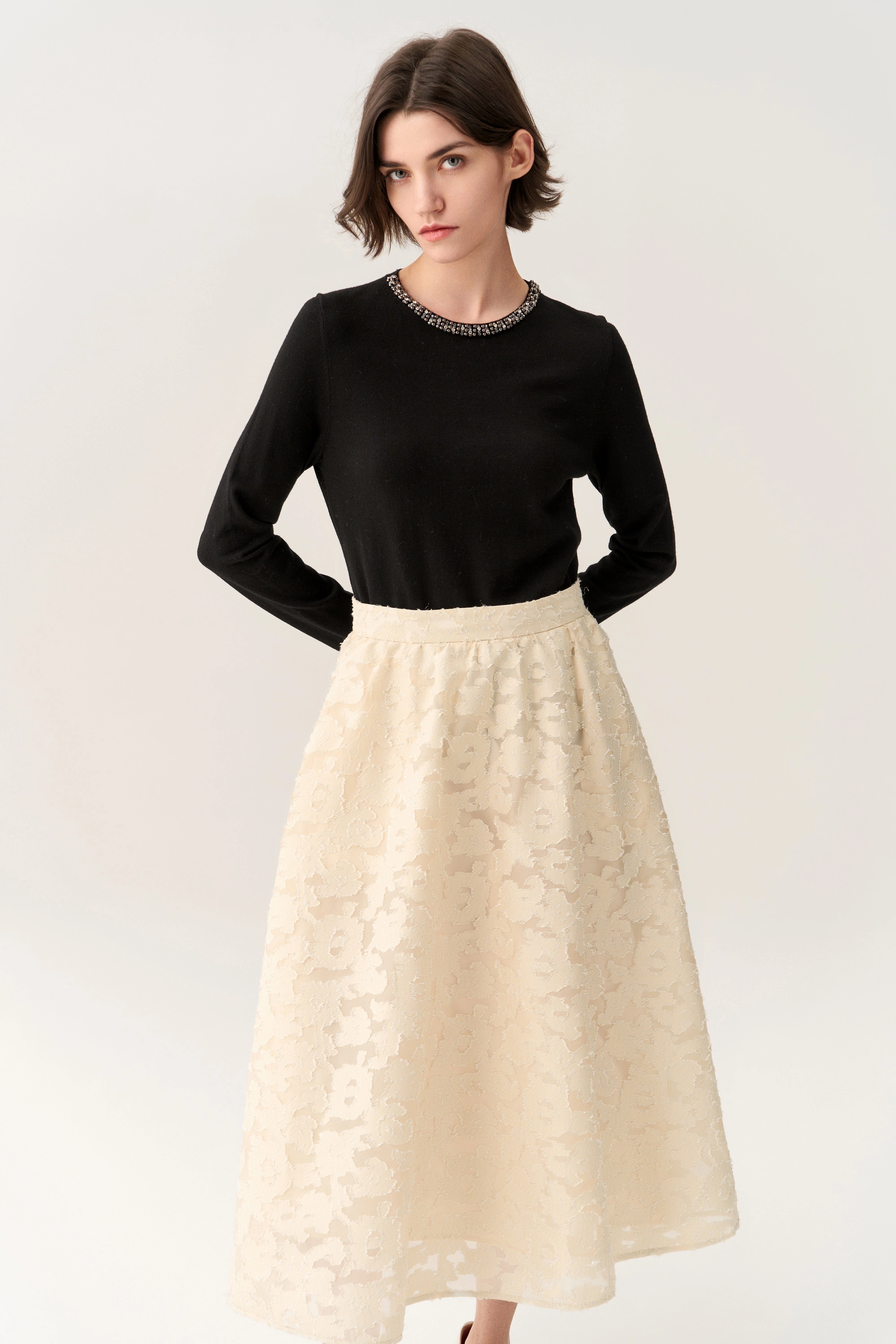 Camouflage-jacquard Ruffle-detail Lurex Skirt