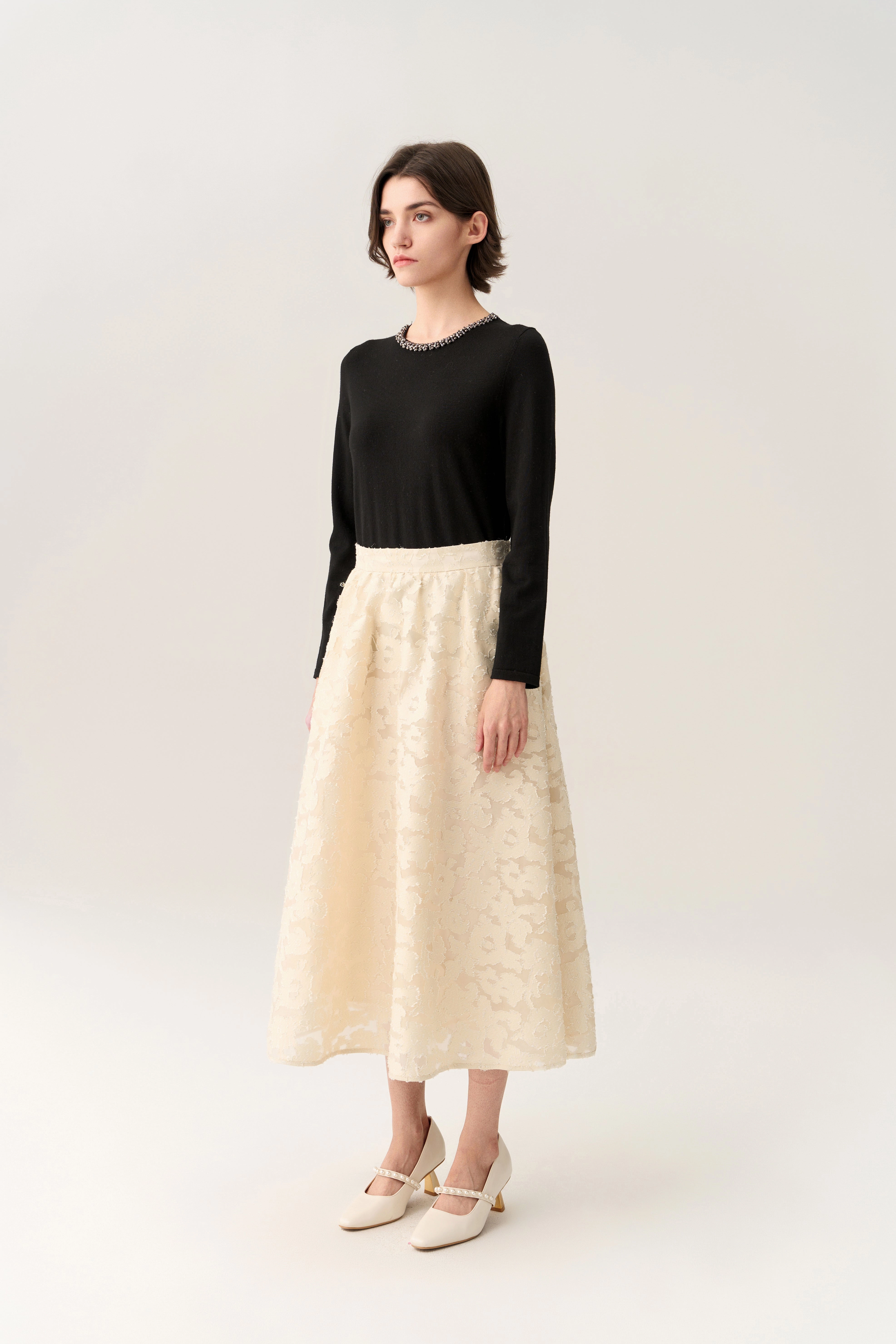 Camouflage-jacquard Ruffle-detail Lurex Skirt