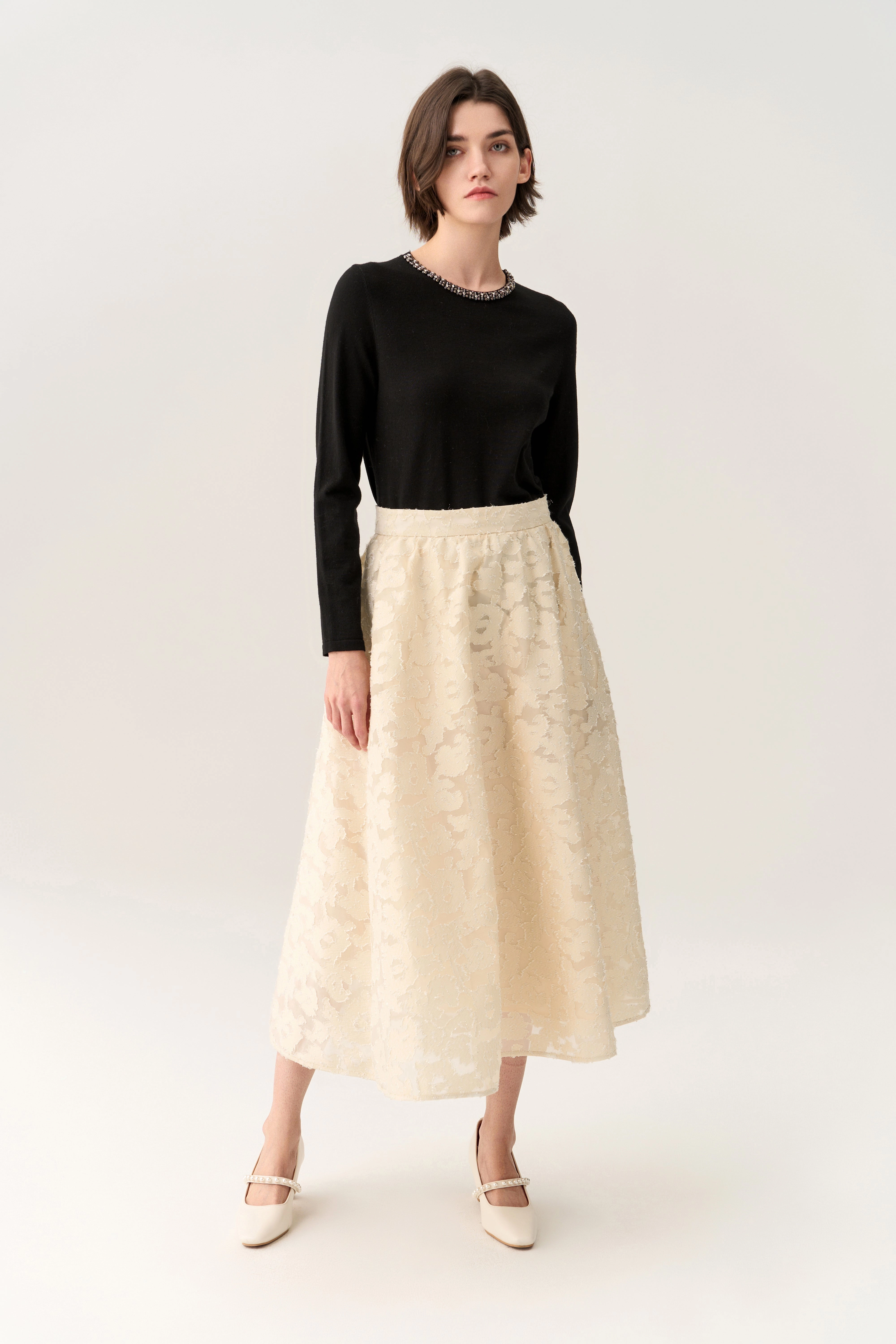 Camouflage-jacquard Ruffle-detail Lurex Skirt