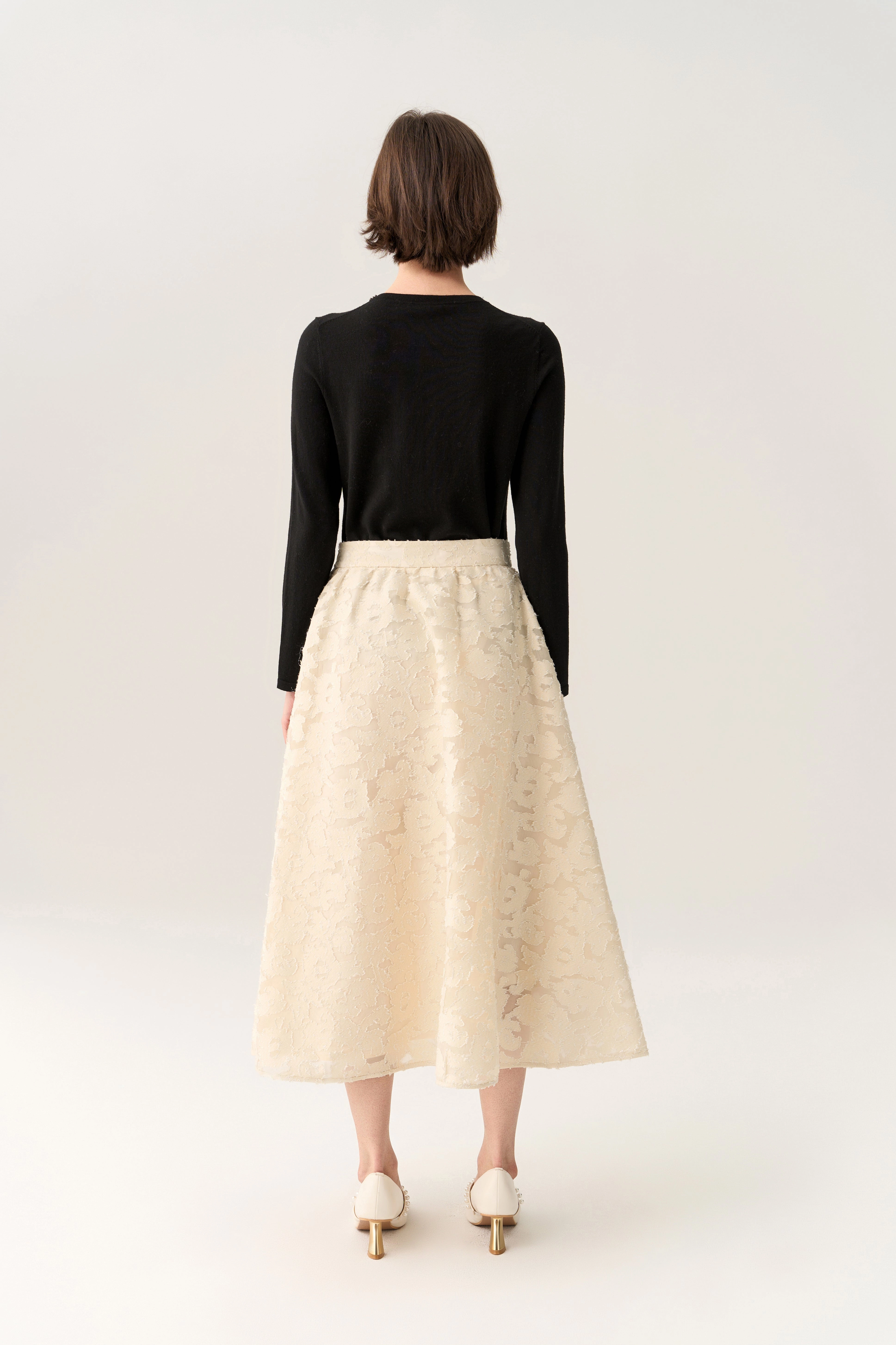 Camouflage-jacquard Ruffle-detail Lurex Skirt