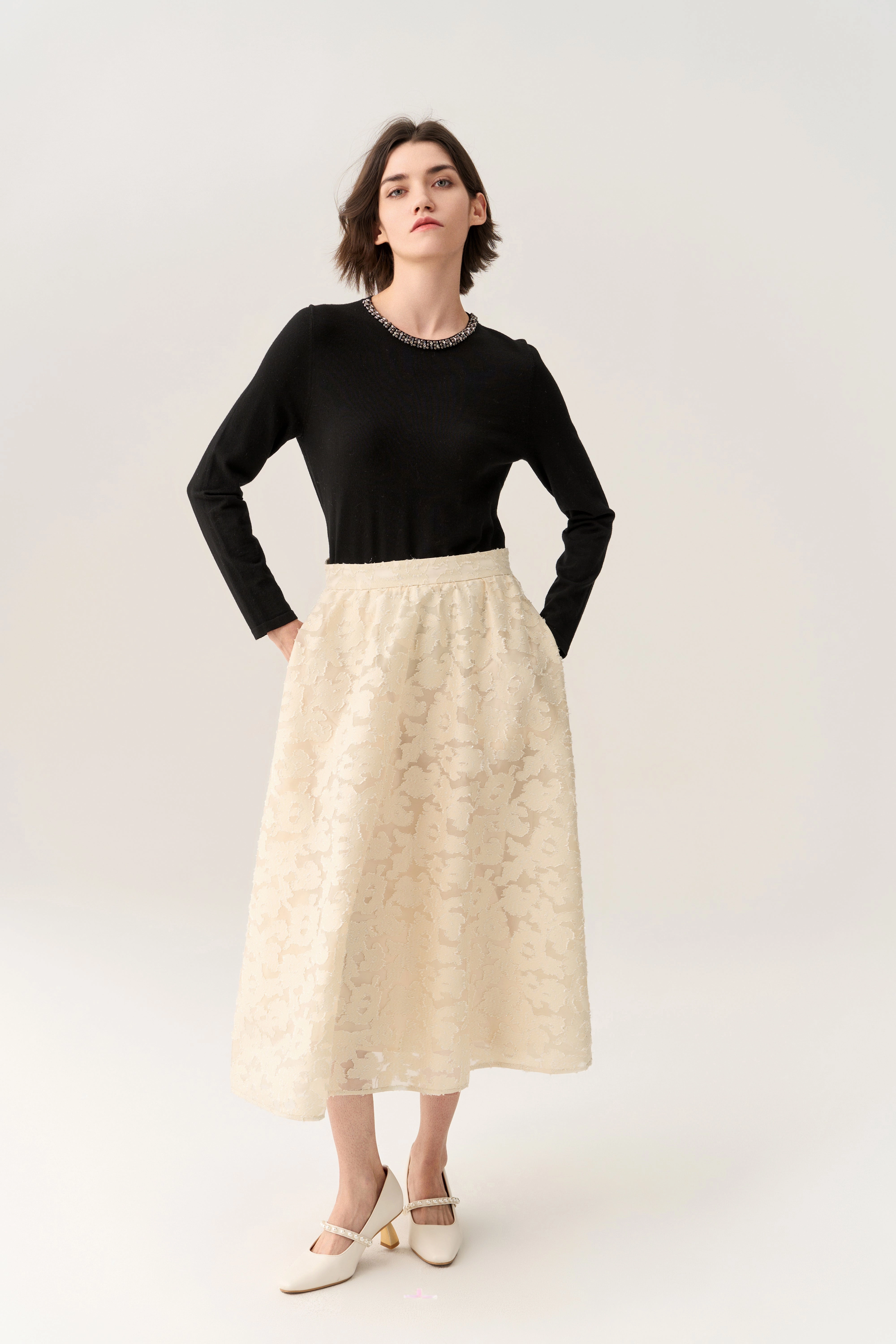 Camouflage-jacquard Ruffle-detail Lurex Skirt