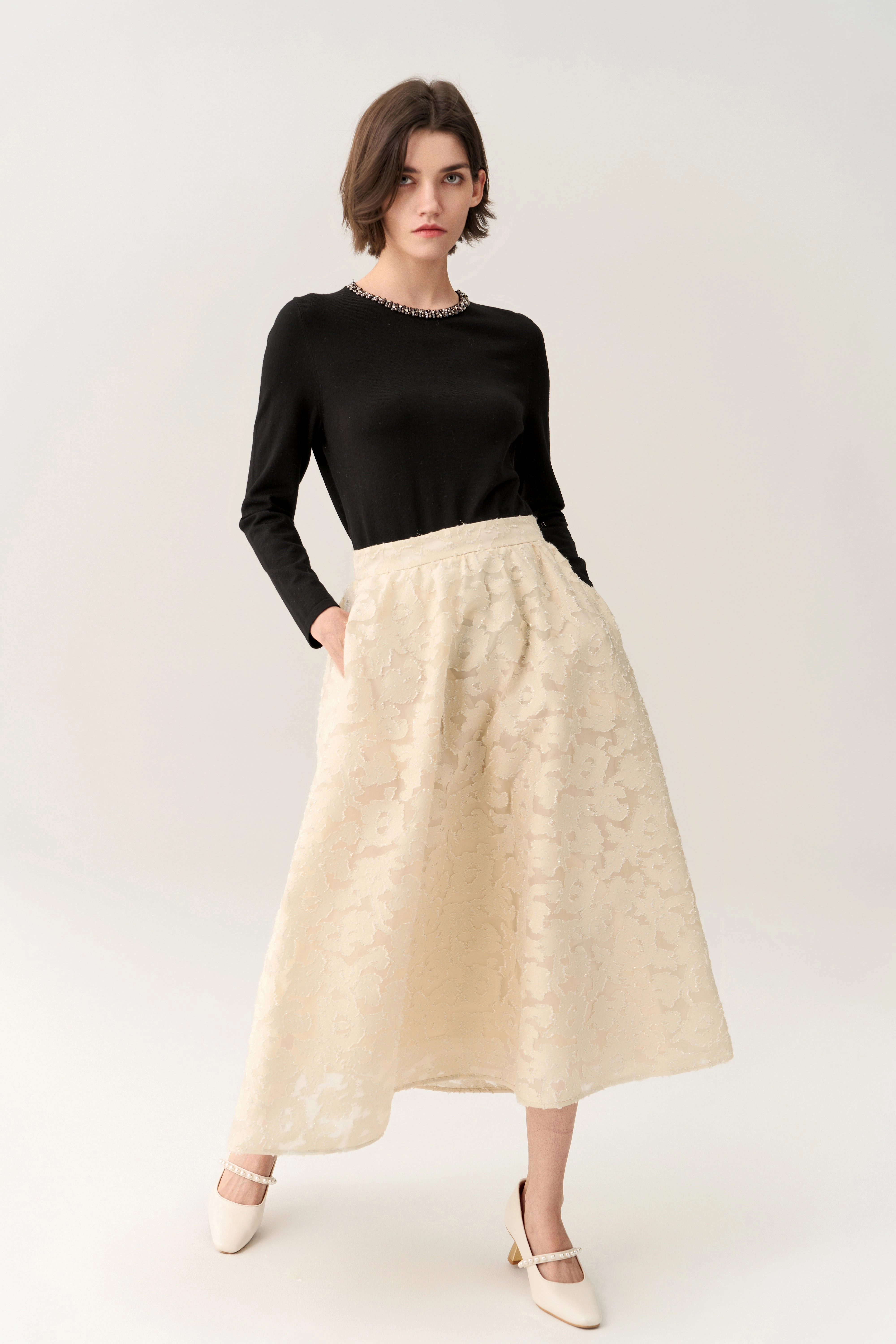 Camouflage-jacquard Ruffle-detail Lurex Skirt
