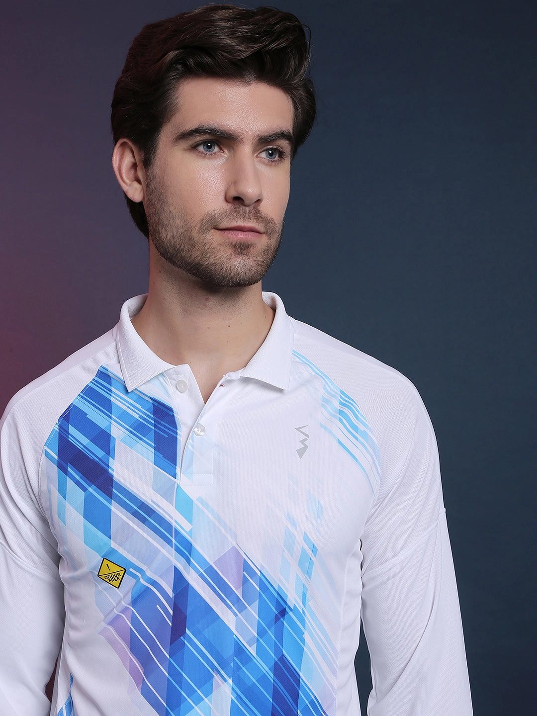 Campus Sutra Graphic Print Men Polo Neck White Blue Sports T-Shirt