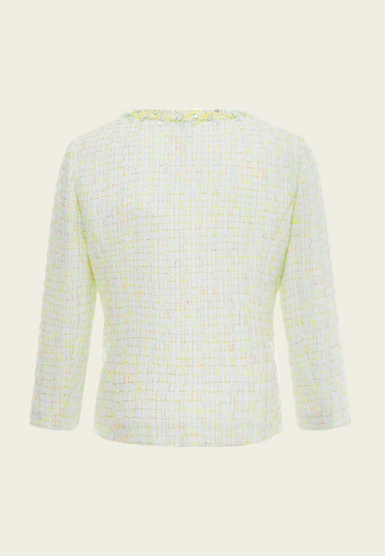 Candy Checked Embellished-trim Patch-pocket Jacket