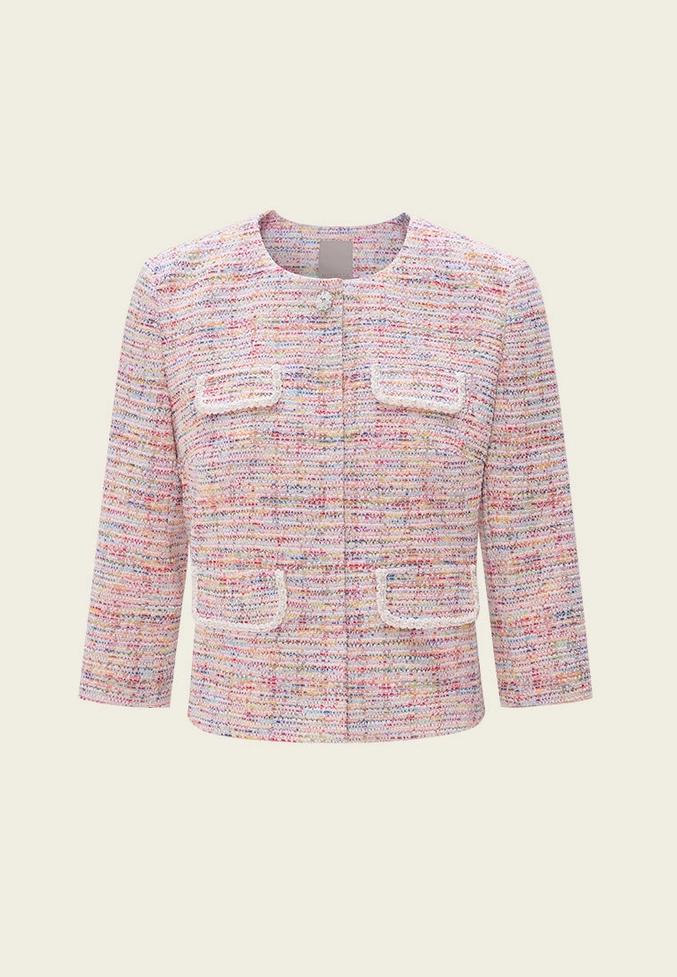 Candy Tone Mixed Tweed Embellished Jacket