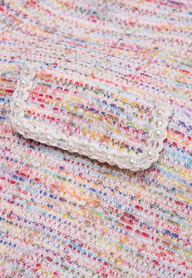 Candy Tone Mixed Tweed Embellished Jacket