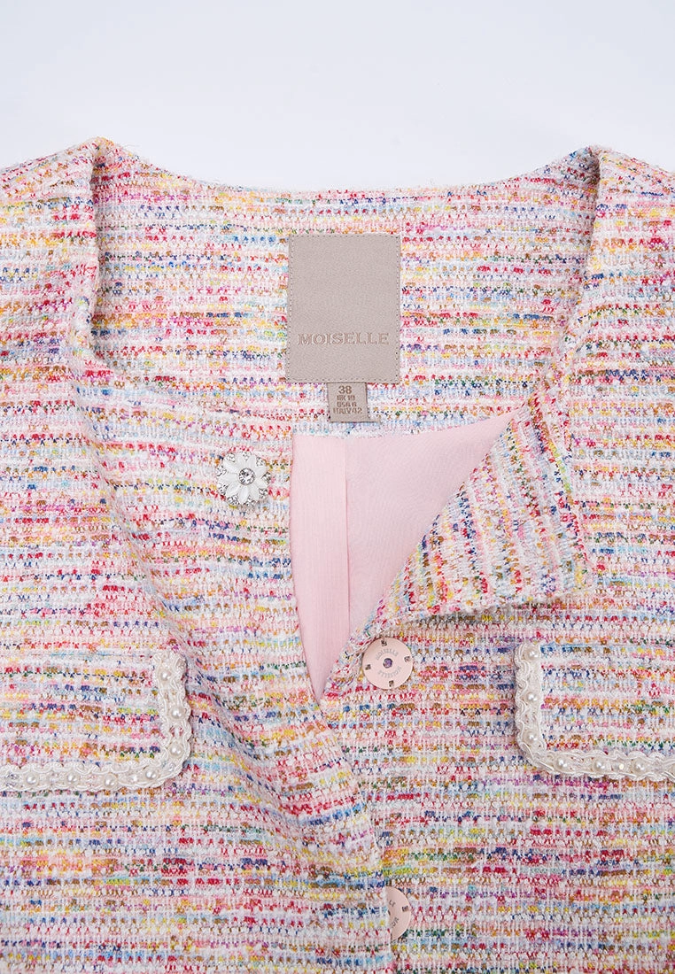 Candy Tone Mixed Tweed Embellished Jacket