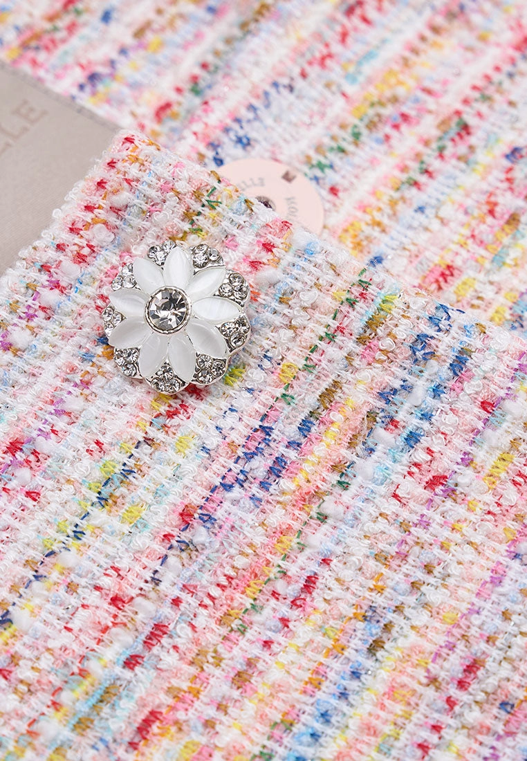Candy Tone Mixed Tweed Embellished Jacket
