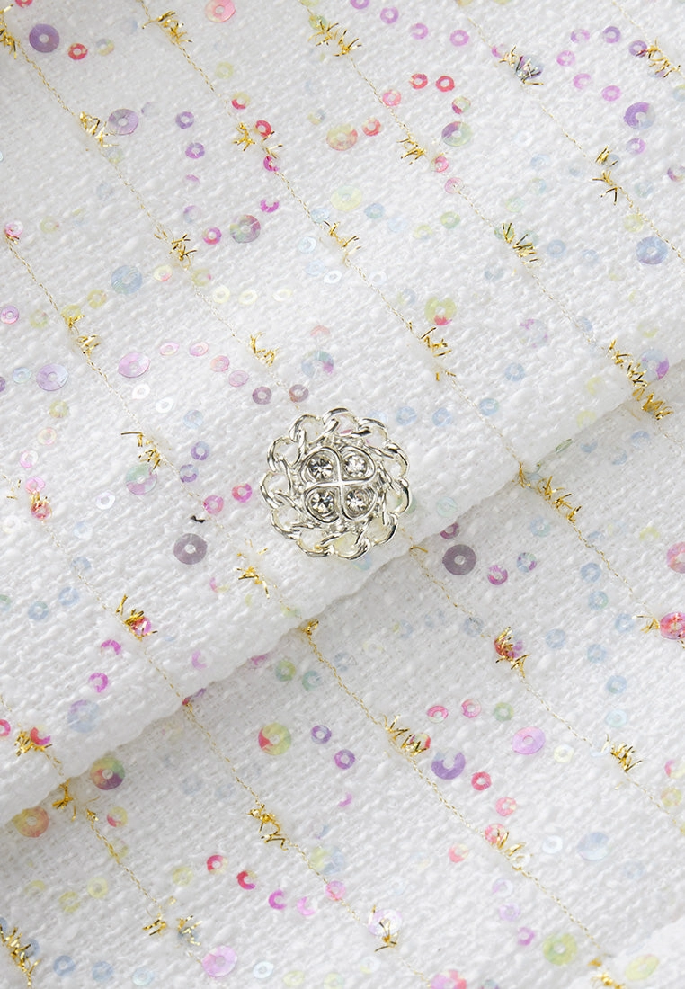 Candy Tone Sequin-detail Lurex Tweed Jacket with Pouch