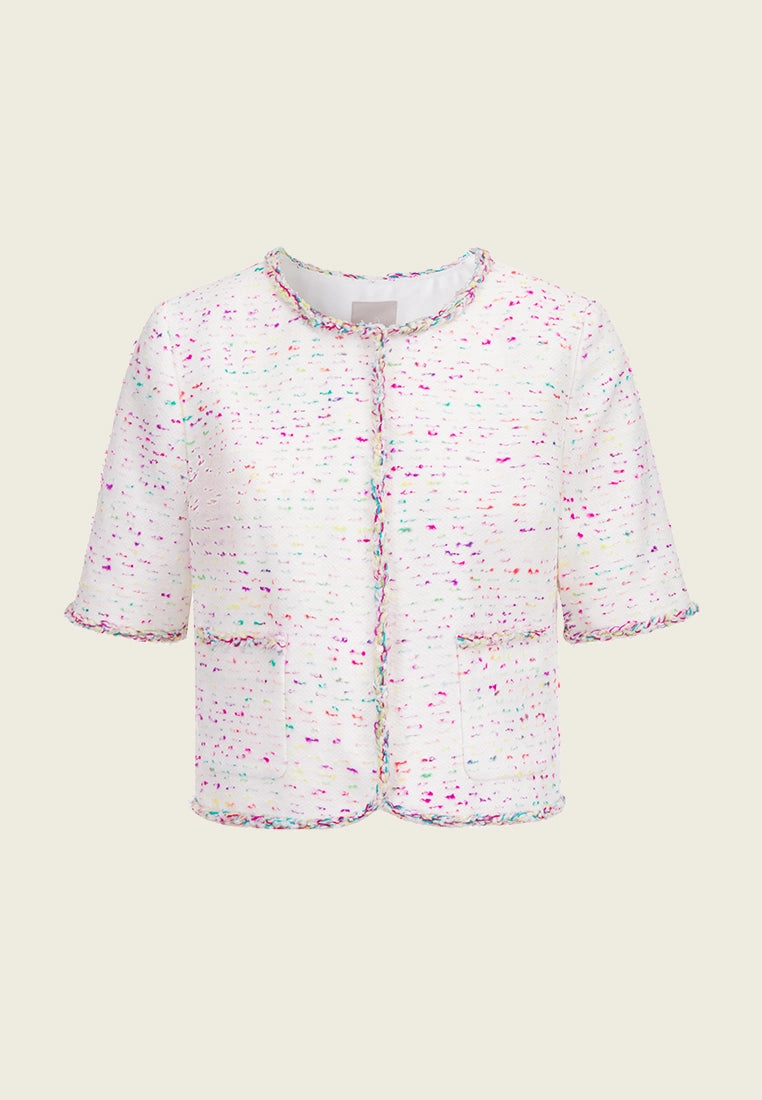 Candy White Tweed Short Sleeves Jacket