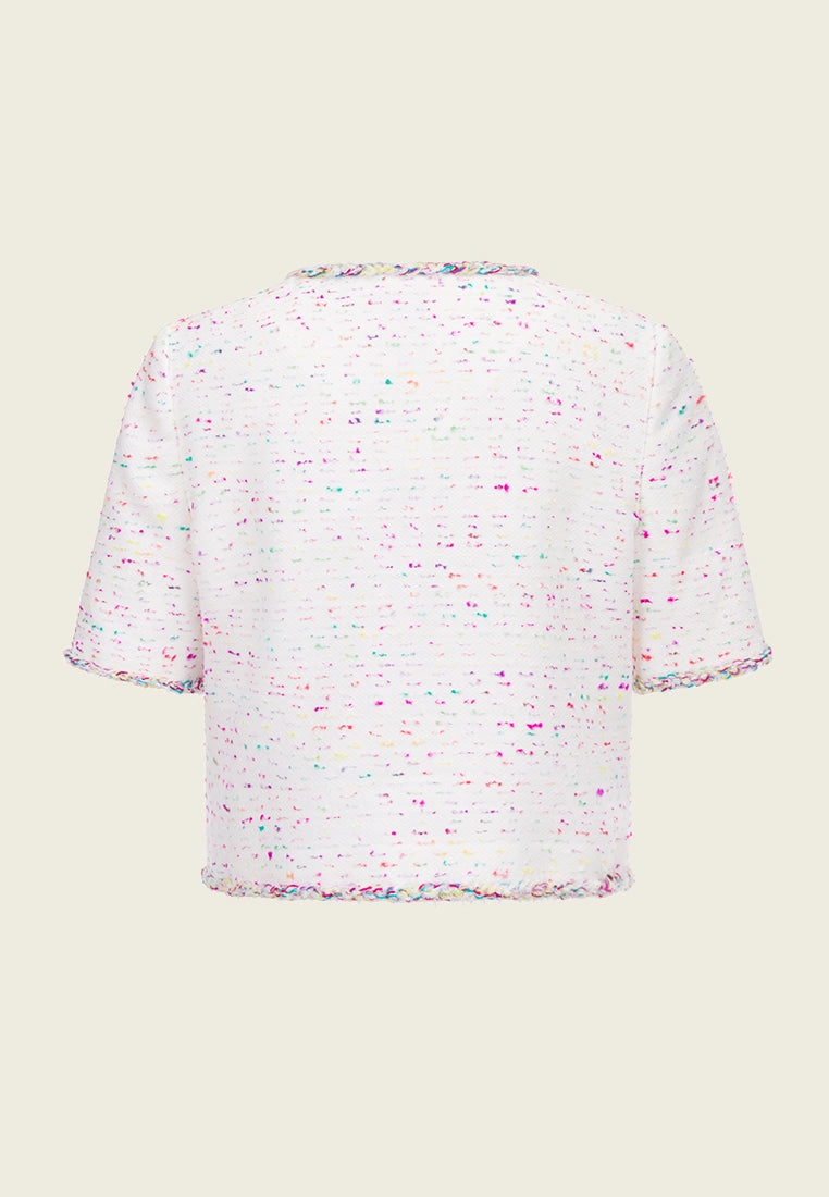 Candy White Tweed Short Sleeves Jacket