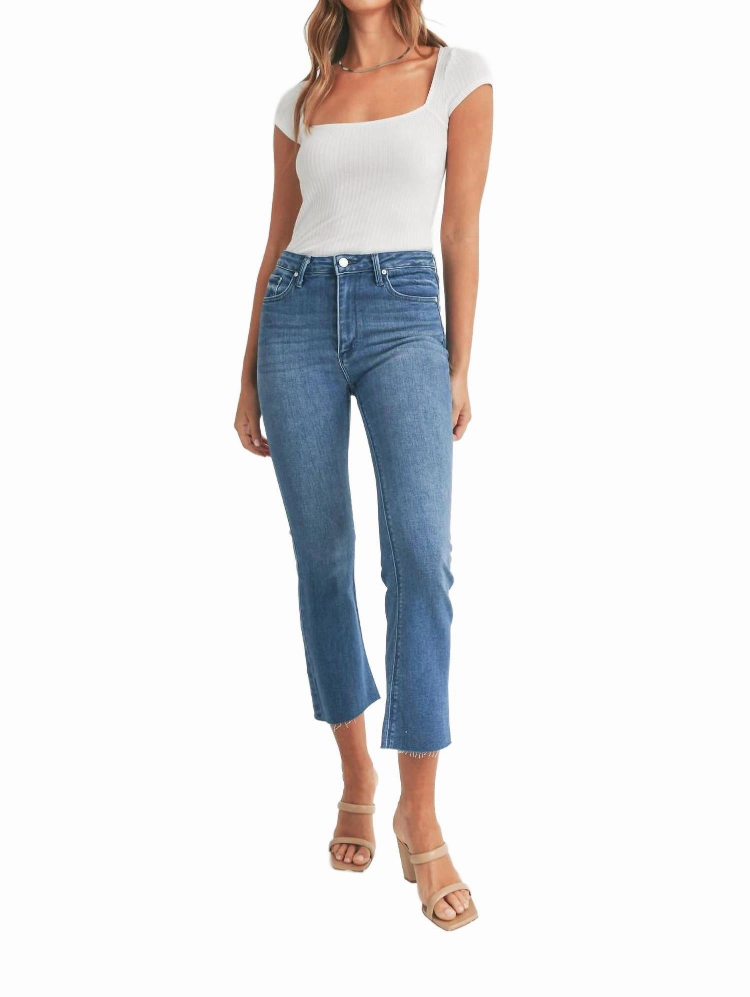 Capri High Rise Tonal Crop Flare Jeans In Medium Denim