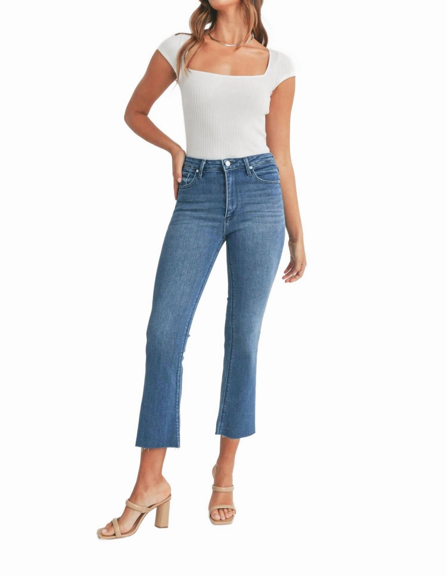 Capri High Rise Tonal Crop Flare Jeans In Medium Denim