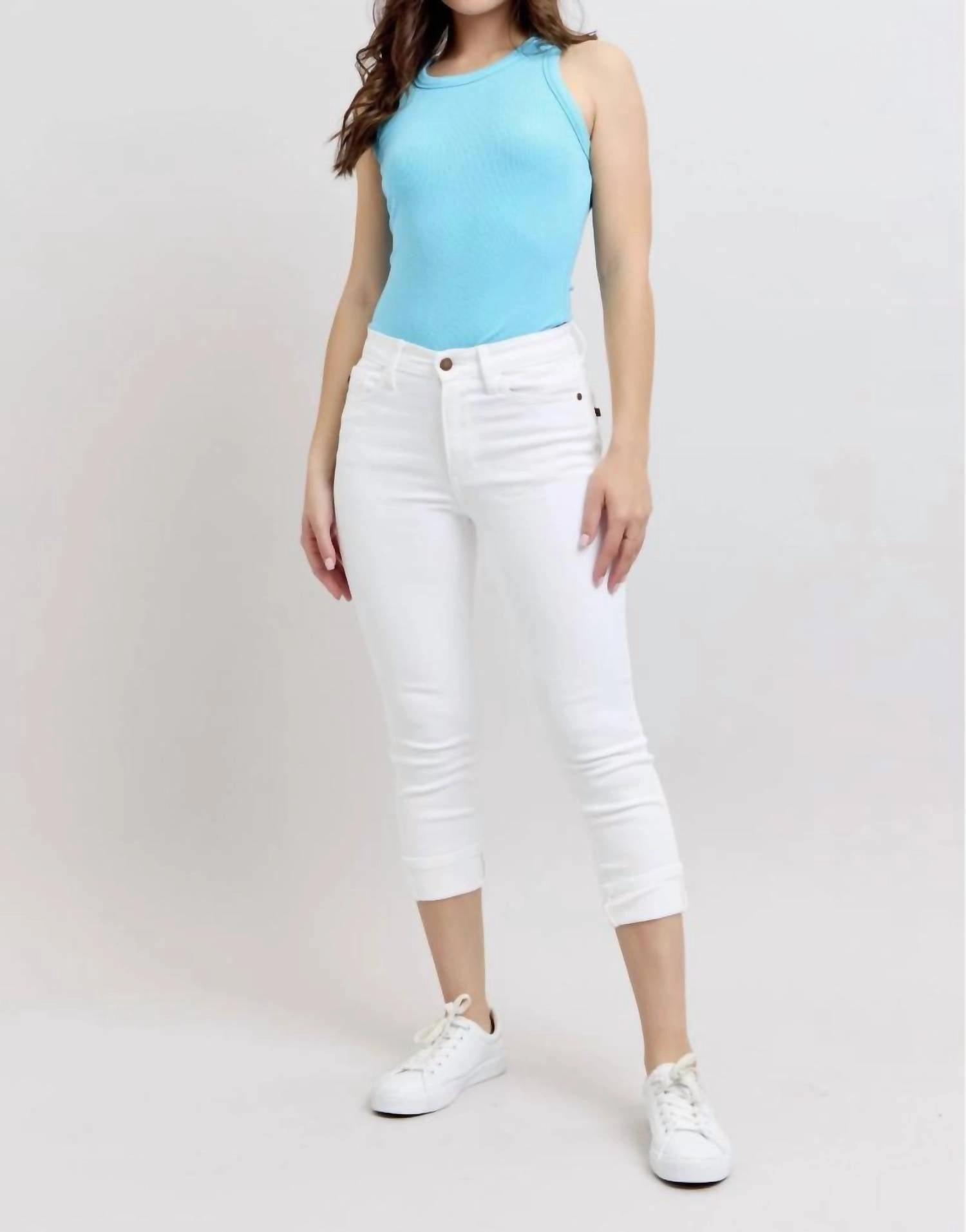 Capri With Cuff Jeans In White