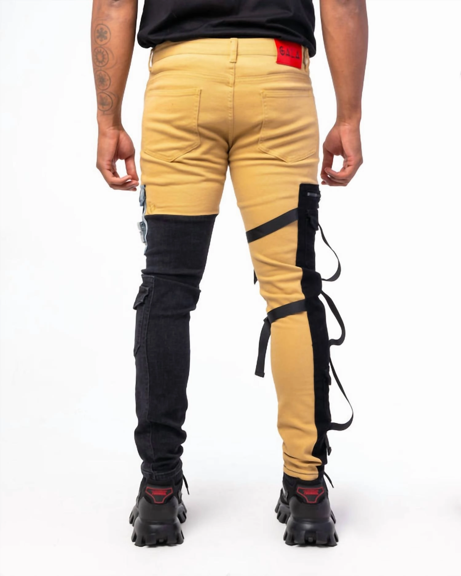 Cargo Denim Jeans In Khaki/black