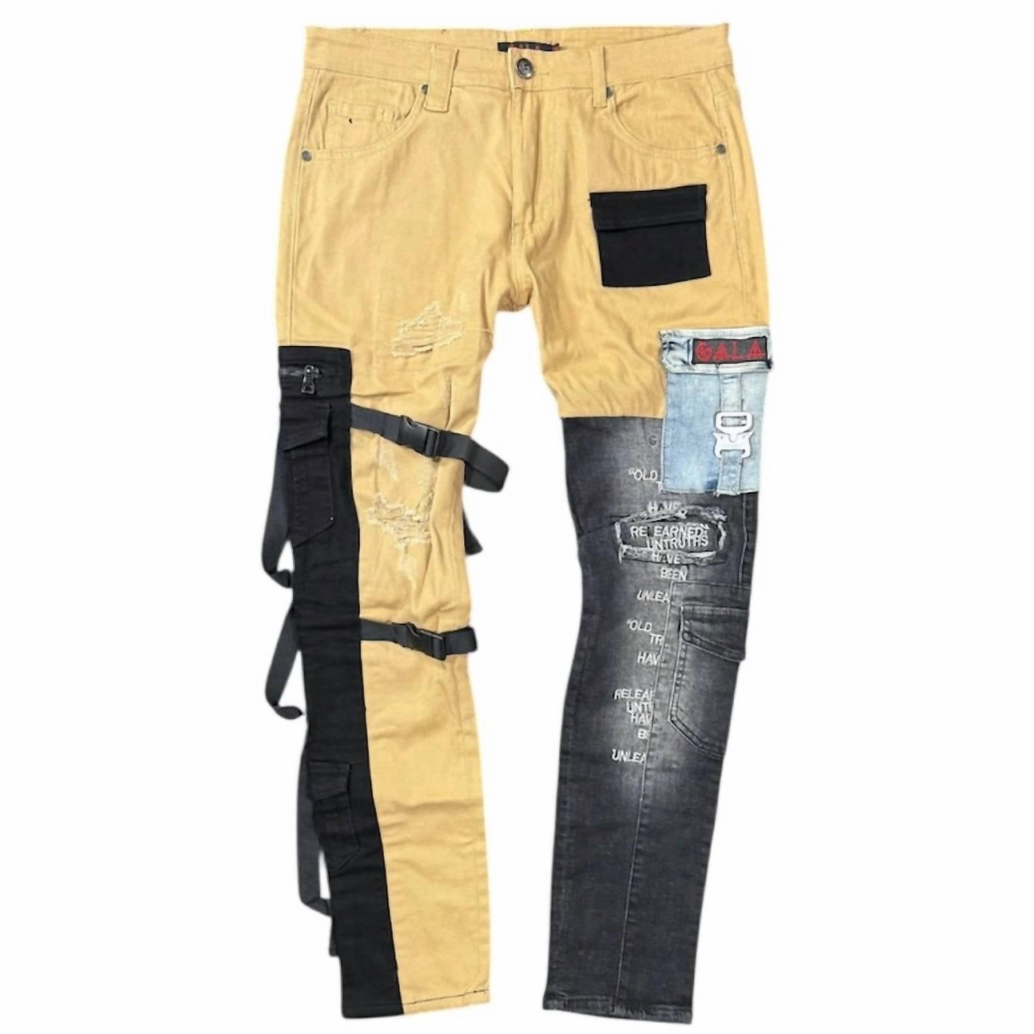 Cargo Denim Jeans In Khaki/black