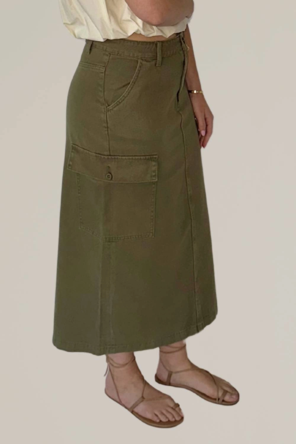 Cargo Midi Skirt In Olive