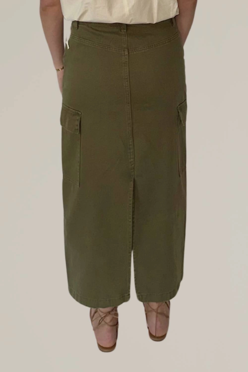 Cargo Midi Skirt In Olive