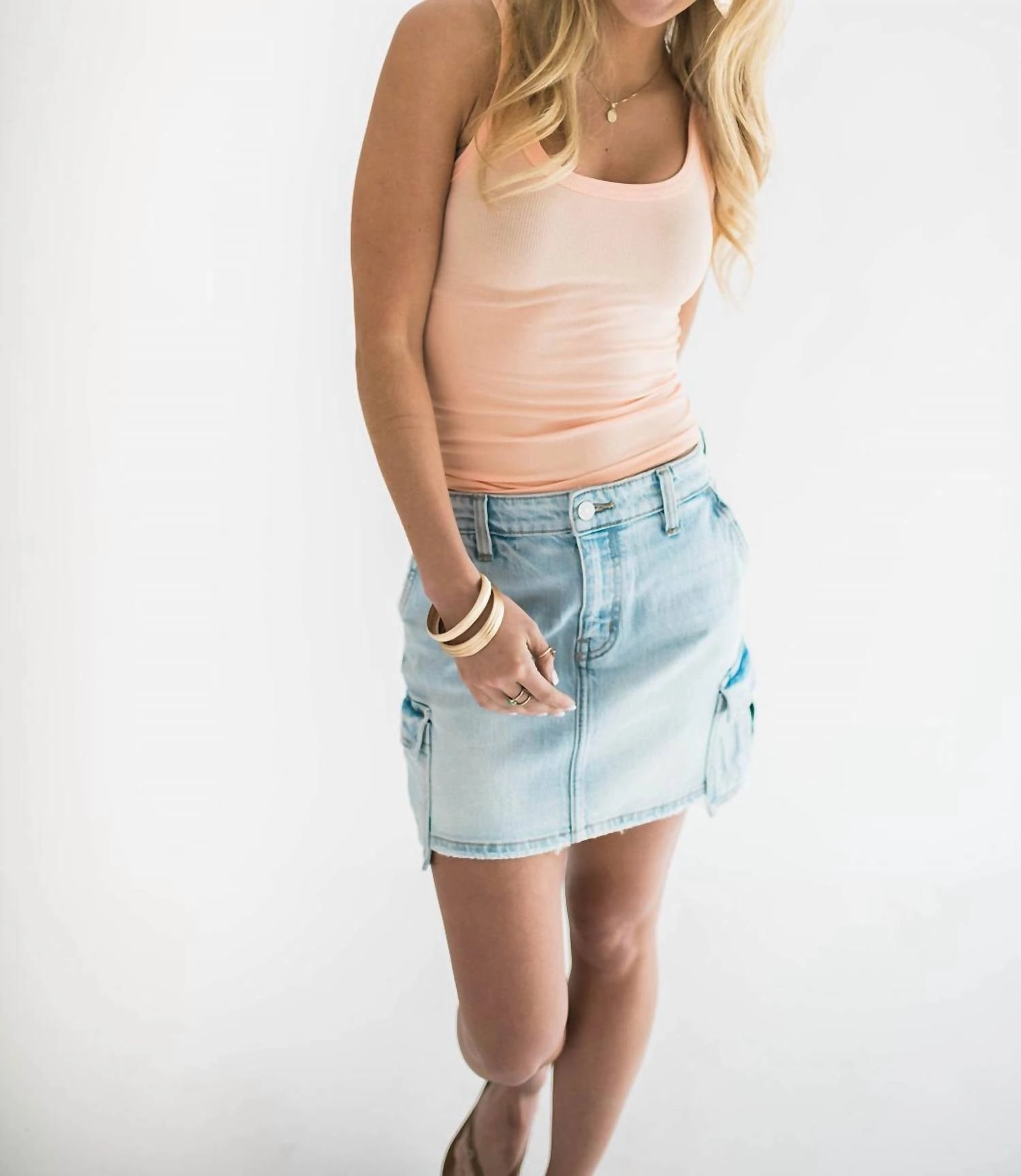 Cargo Mini Skirt In Light Stone Wash