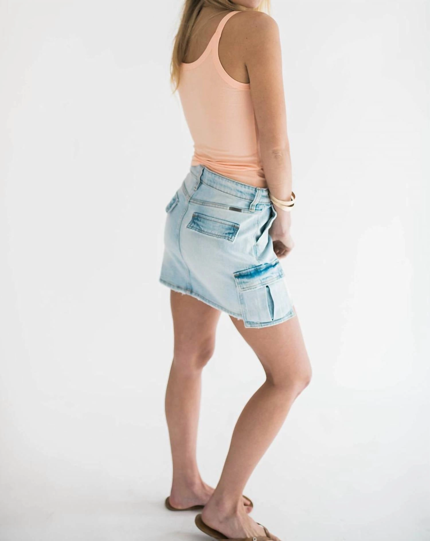 Cargo Mini Skirt In Light Stone Wash