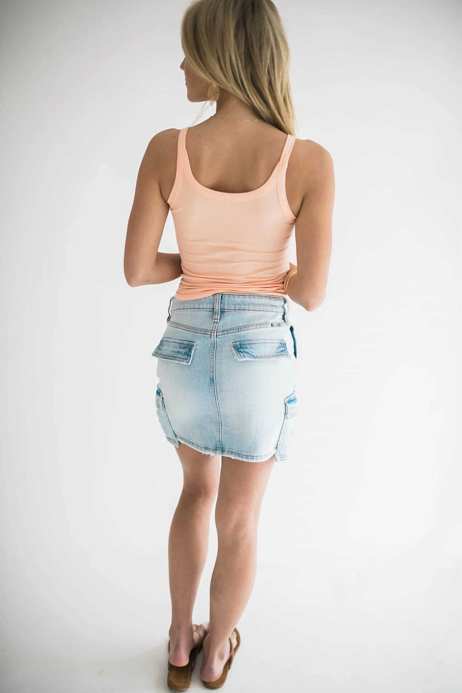 Cargo Mini Skirt In Light Stone Wash