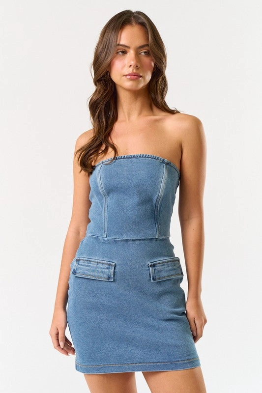 Catherine Strapless Denim Mini Dress