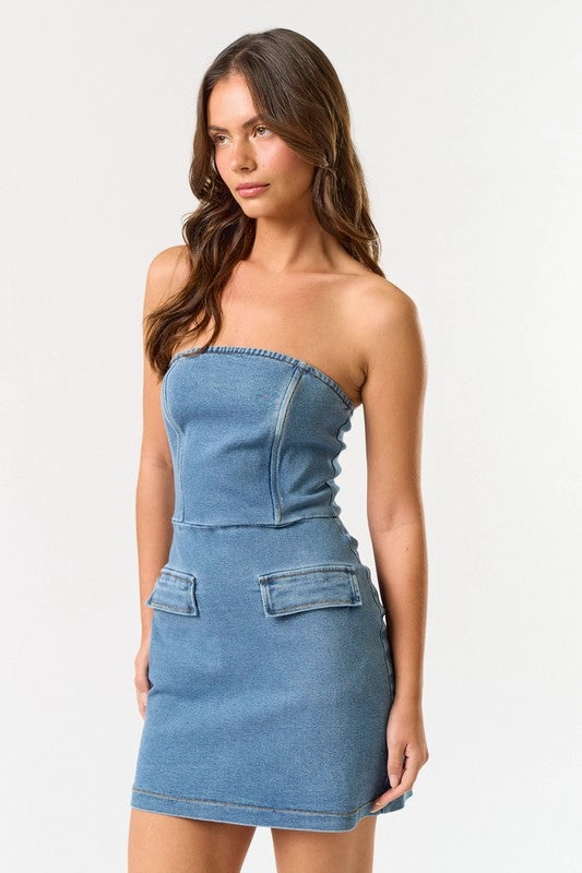 Catherine Strapless Denim Mini Dress