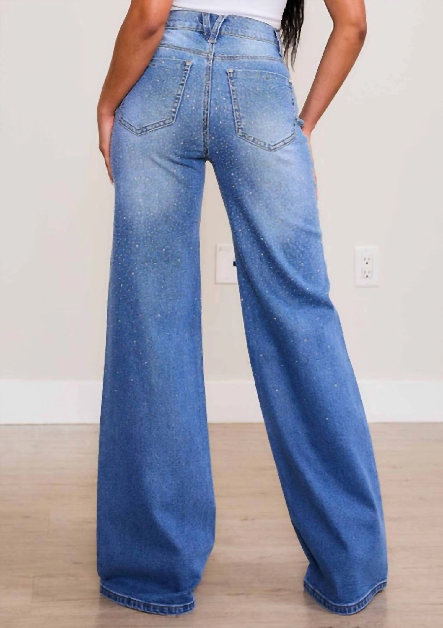 Celine Ii Iridescent Rhinestone Jeans In Blue