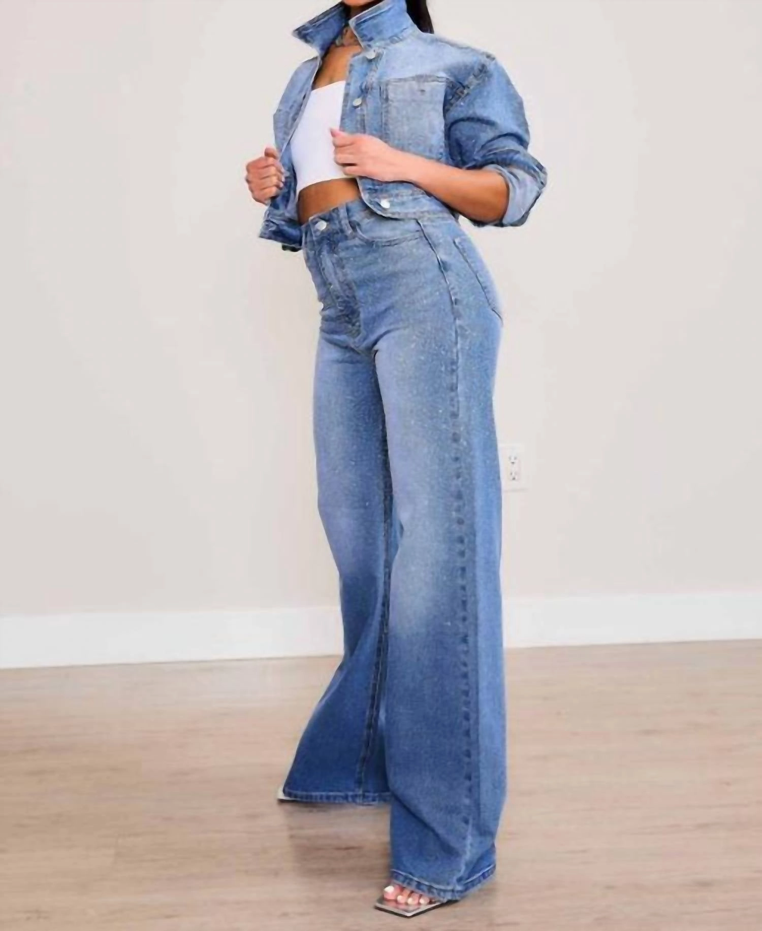 Celine Ii Iridescent Rhinestone Jeans In Blue
