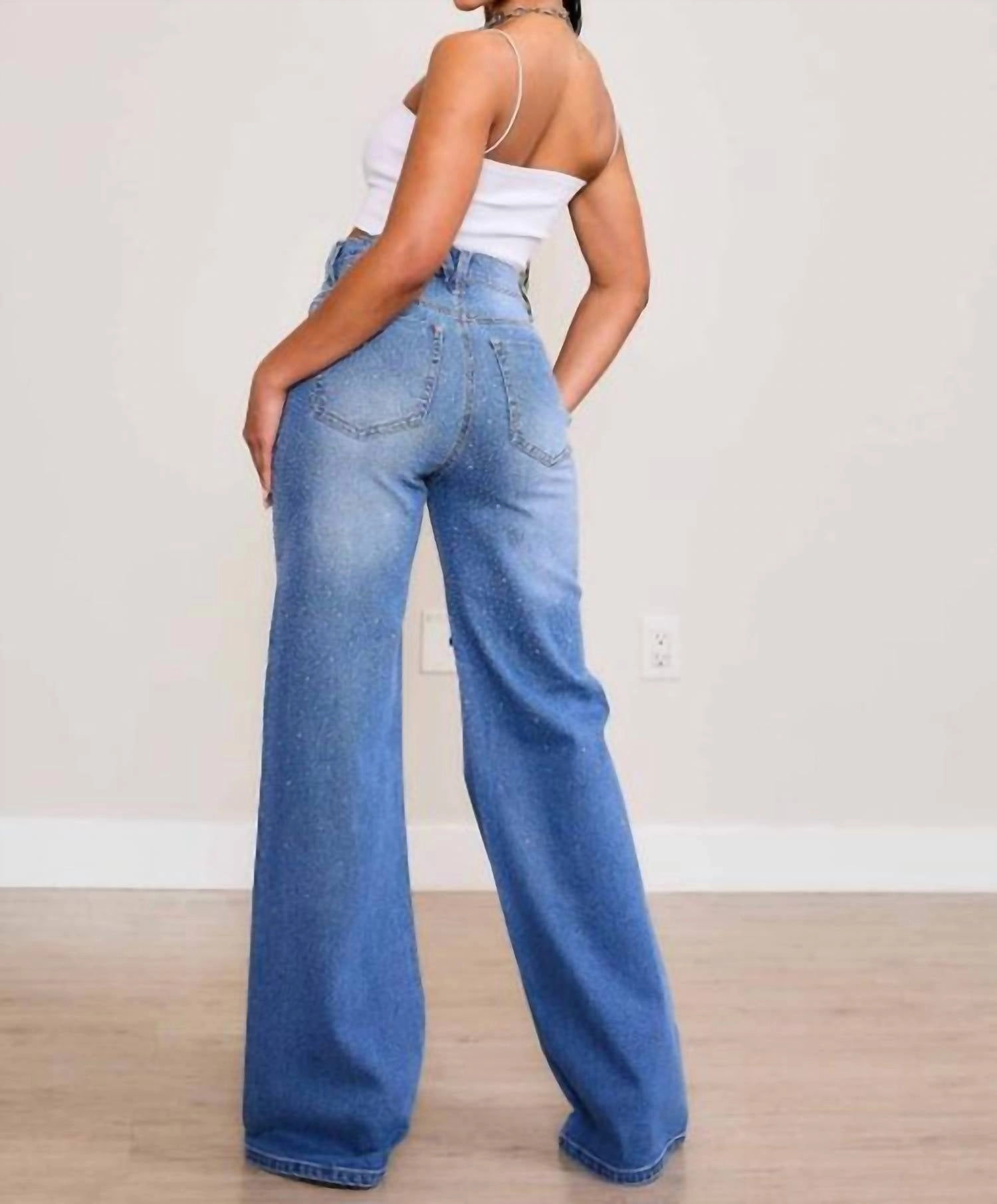 Celine Ii Iridescent Rhinestone Jeans In Blue